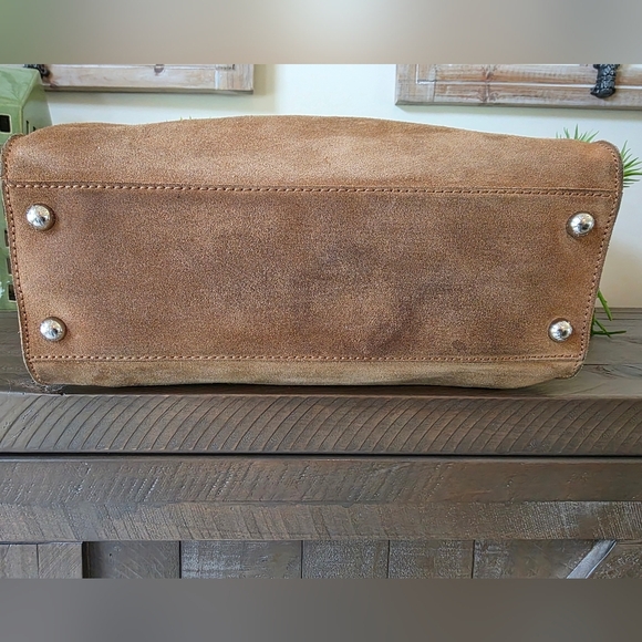 Vintage Michael Kors Distressed Brown Suede Tote Bag With Silver MK Lock - Picture 13 of 15